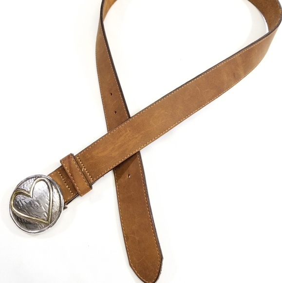 VINTAGE BRIGHTON TAN LEATHER BELT 38 HEART BUCKLE - Picture 2 of 6